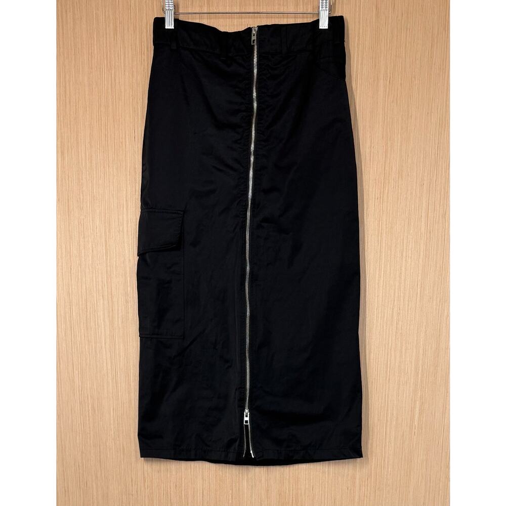 Zara Zippered Nylon Midi Skirt Cargo Pocket Womens Size XS Black Grunge Gothic - Picture 2 of 12